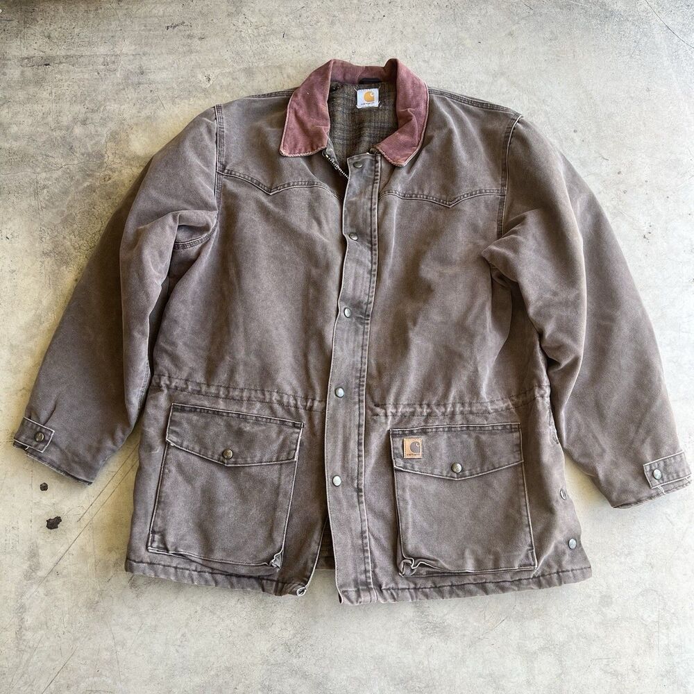 Vintage Carhartt Brown Chore Jacket Coat Blanket Lined Size XXL